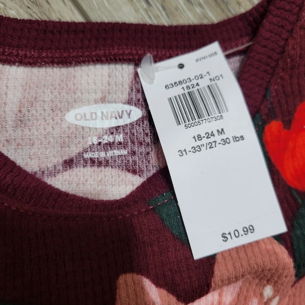 New Baby Girl's Old Navy 2 Piece Long Sleeve Thermal Printed Shirts Size 18-24M